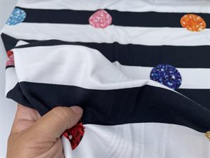Bomuldsjersey - stribet med farvede krystalkugler